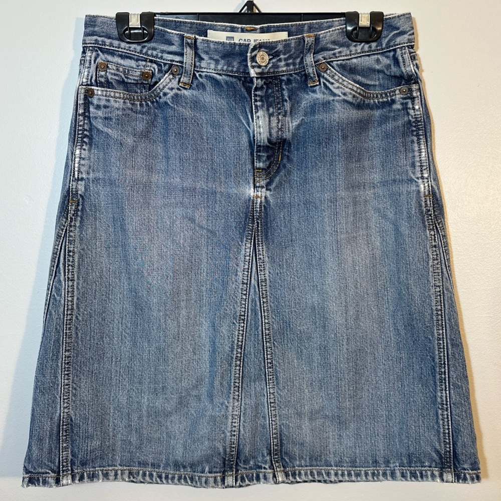 Vtg Y2K Gap Denim Blue Jean Midi Length Skirt Med Wash Sz 8 No Back Pockets